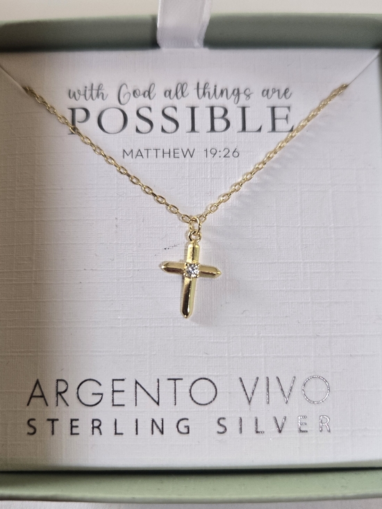 Argento Vivo Jewelry - Argento Vivo Gold Plated Over Sterling Silver Cross Necklace